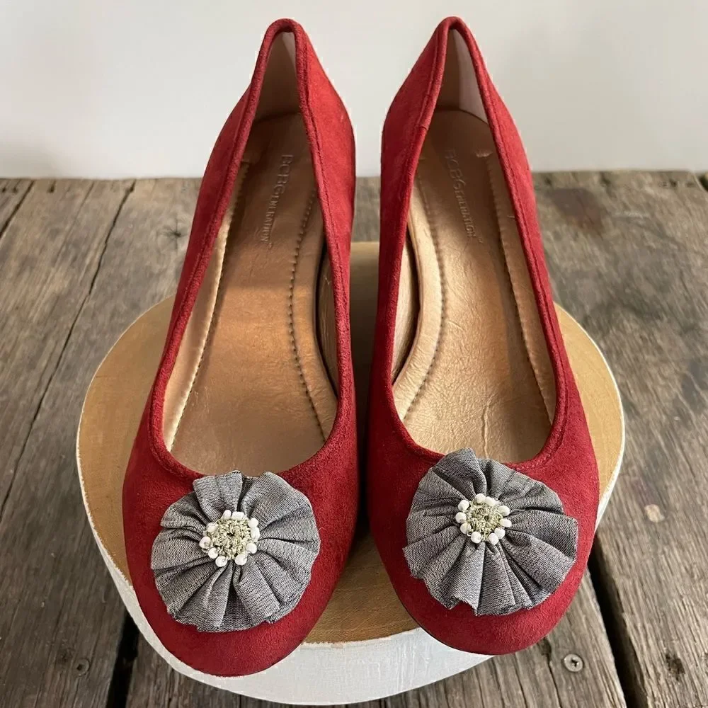 BCBGeneration Red Leather Wedge Heels Size 8M EUC